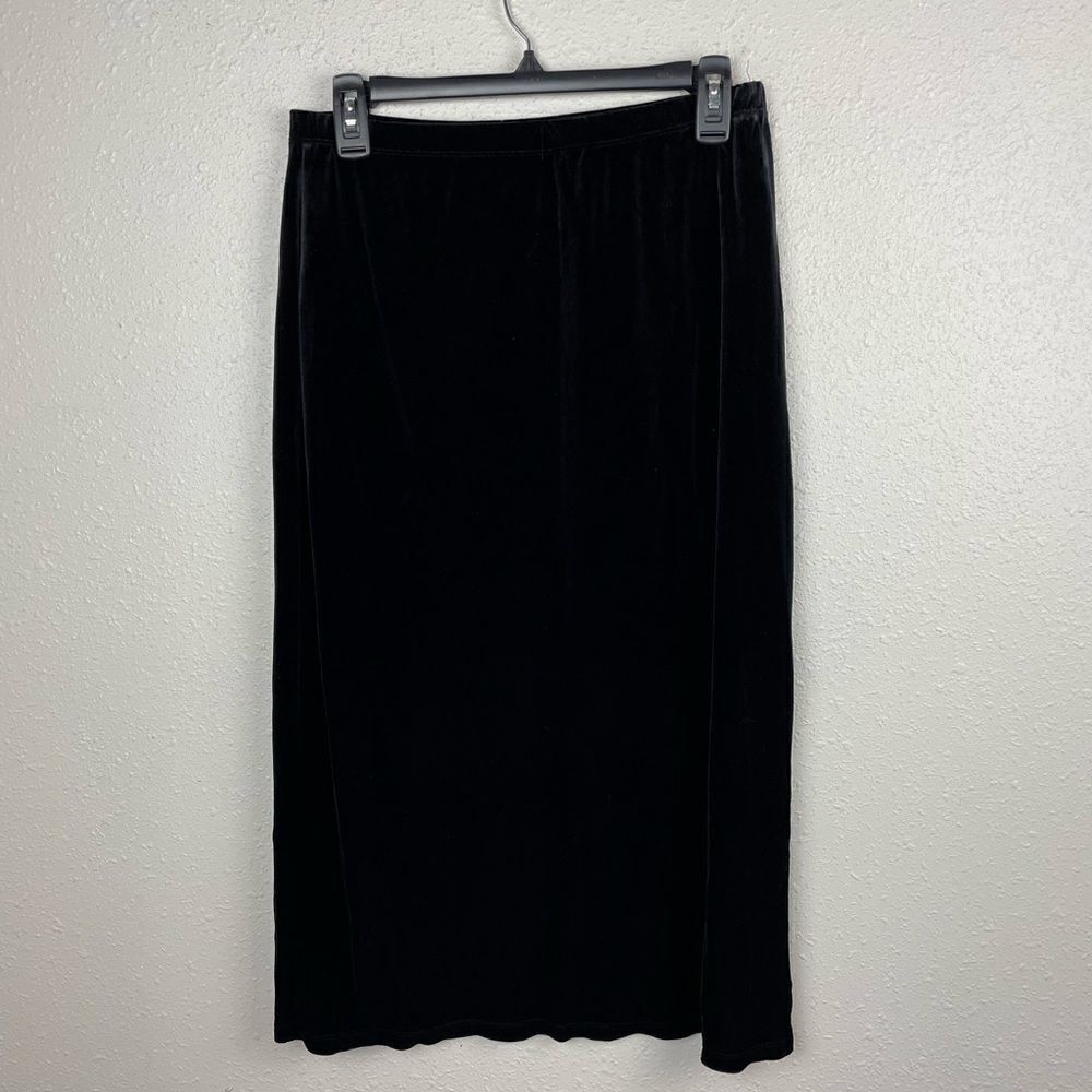 Pre-Owned Notations Womens Black Velvet Stretch Midi Side Slit Size Petite L
